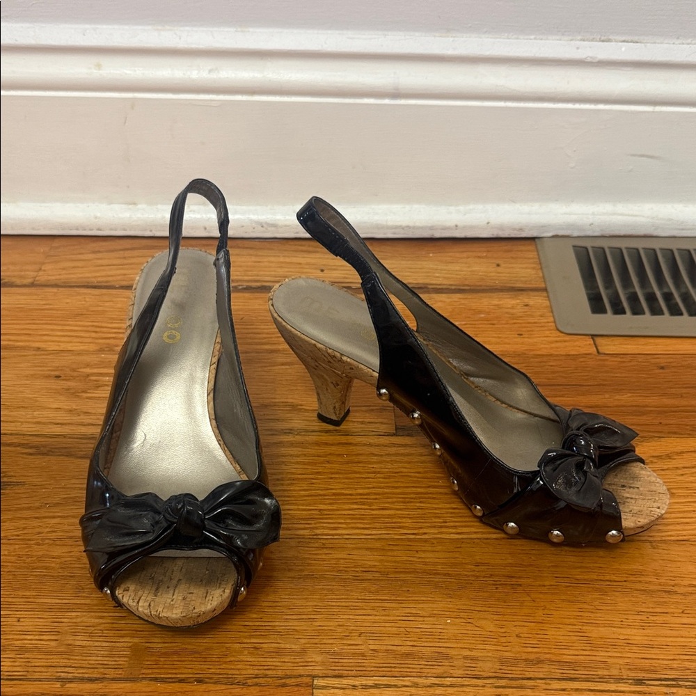 Me Too Black Slingback Heels with Cork Detail